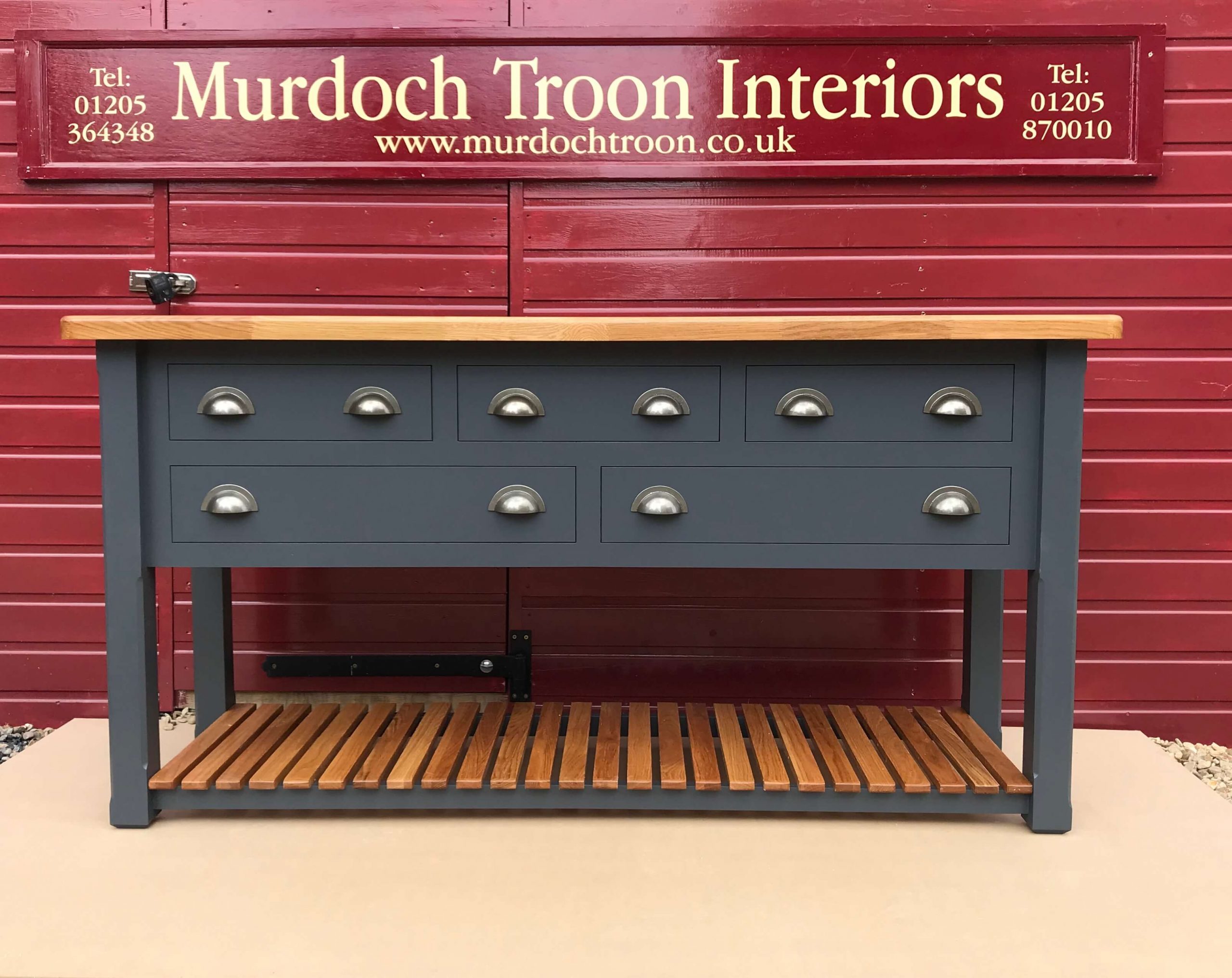 1800mm x 600mm butcher's block with five drawers over a slatted oak shelf 4 1800mm x 600mm butcher's block with five drawers over a slatted oak shelf - Image 4