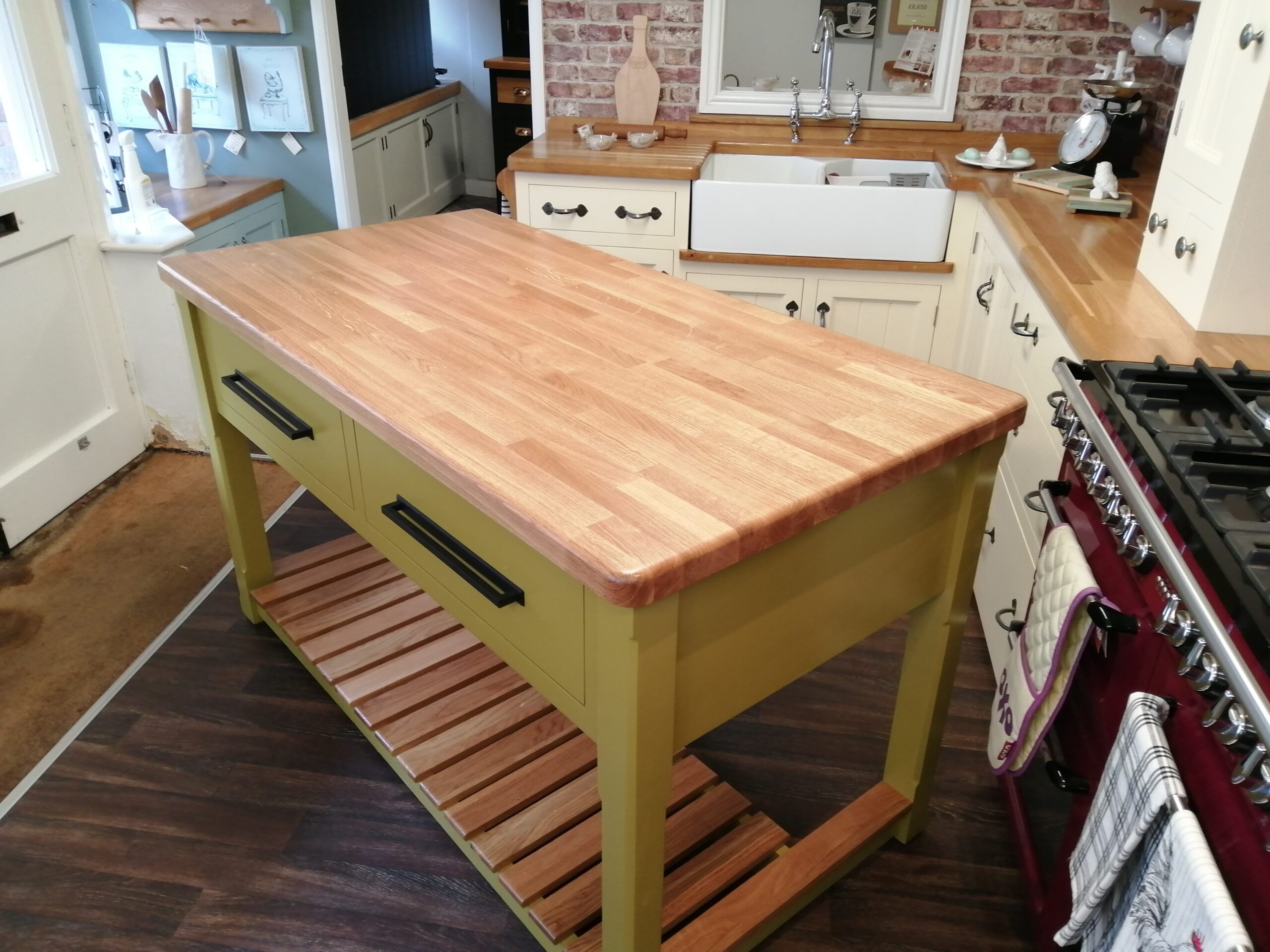 Butcher’s Block with Two Drawers, One Shelf and Overhanging Worktop for Seating 2 Butcher’s Block with Two Drawers, One Shelf and Overhanging Worktop for Seating - Image 2