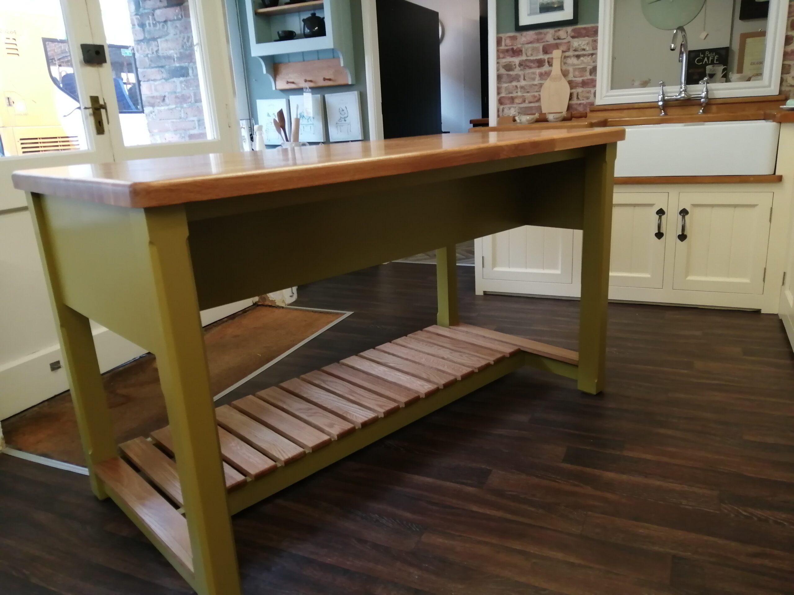 Butcher’s Block with Two Drawers, One Shelf and Overhanging Worktop for Seating 4 Butcher’s Block with Two Drawers, One Shelf and Overhanging Worktop for Seating - Image 4